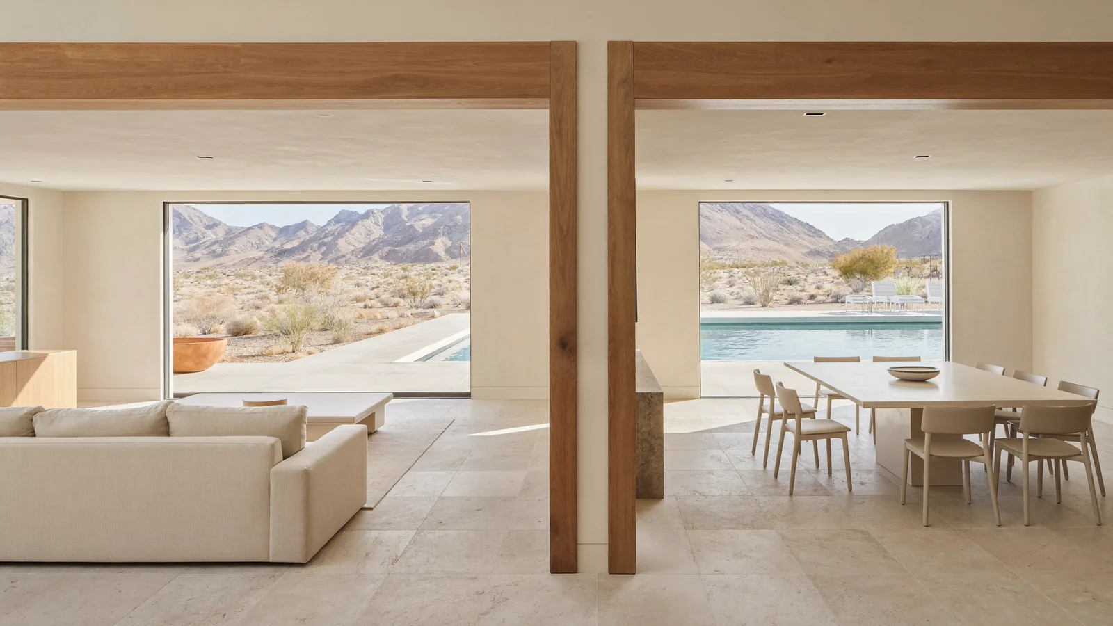 Las Vegas living room concept with a finished oak beam and posts for a remodel to remove a load-bearing wall