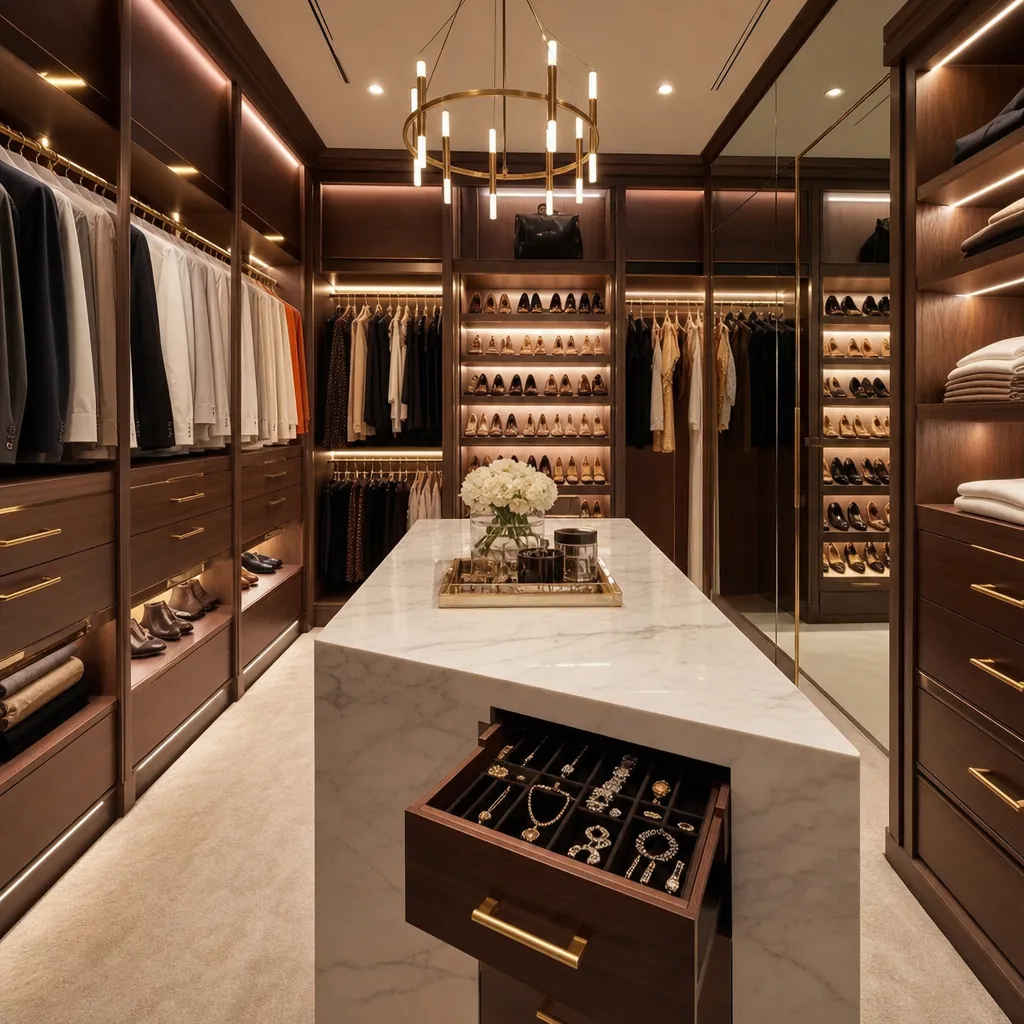 custom walk-in closet design in a Las Vegas luxury master suite by DHCC Builder