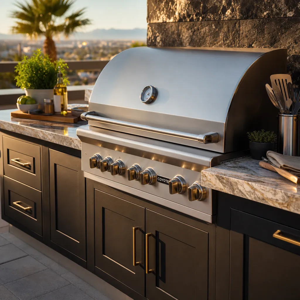 Custom built-in BBQ grill station for luxury outdoor kitchen Las Vegas